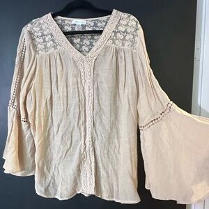 JohnPaulRichard Cream Embellished Blouse with Relaxed Sleeves